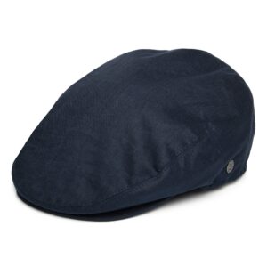 Navy Blue Linen Flat Cap